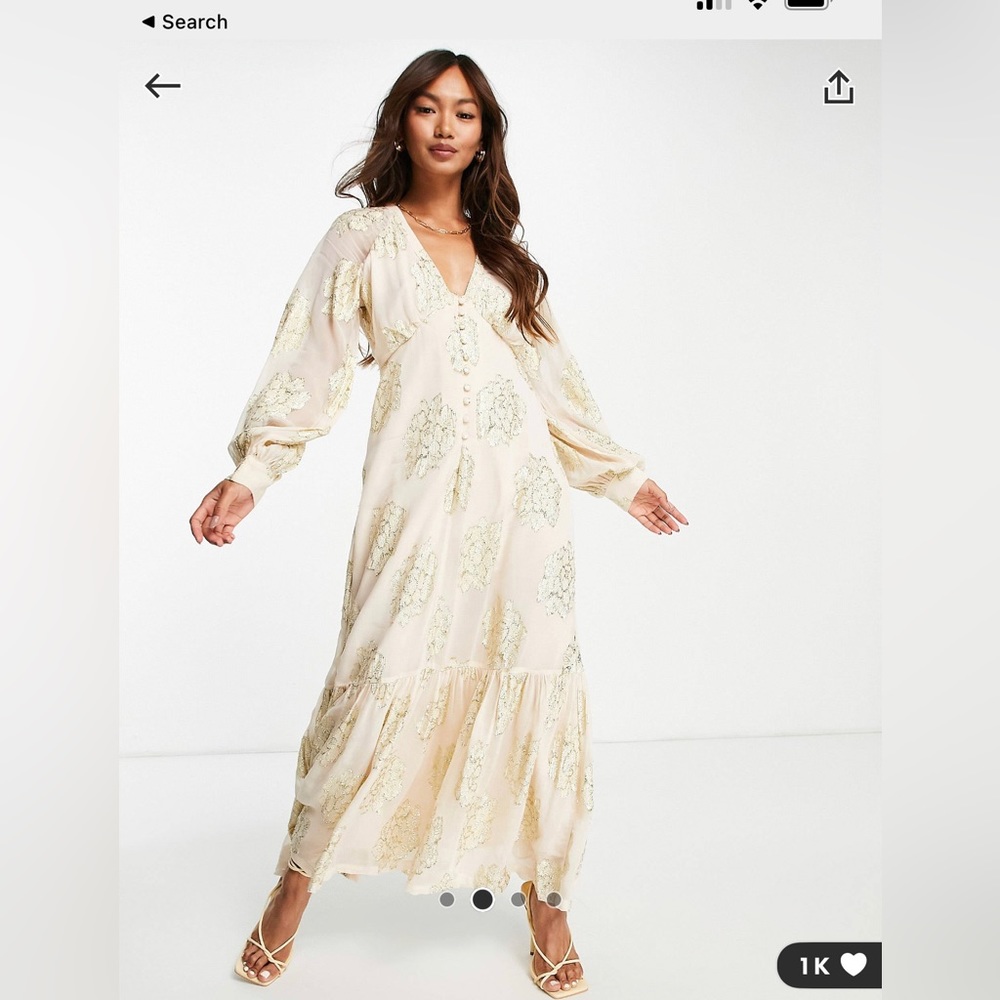 ASOS Design  front maxi tea dress in metallic floral  size US 4 worn once